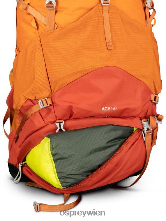 Kinder Ace 50 Backpacking (8–14 Jahre) Osprey orangefarbener Sonnenuntergang Rucksack J4028N486