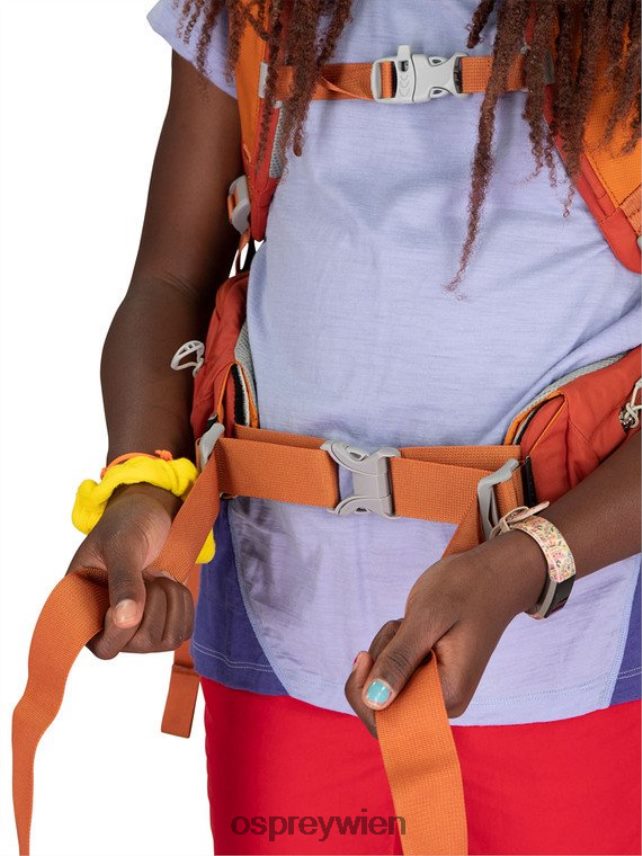 Kinder Ace 50 Backpacking (8–14 Jahre) Osprey orangefarbener Sonnenuntergang Rucksack J4028N486
