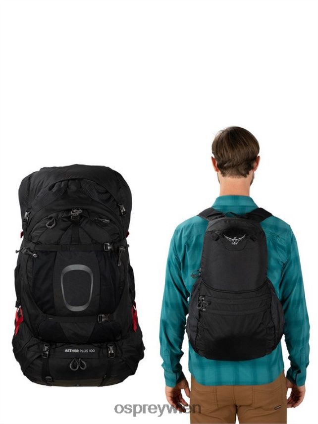 Männer Äther plus 100 Rucksackreisen Osprey Schwarz Rucksack J4028N81