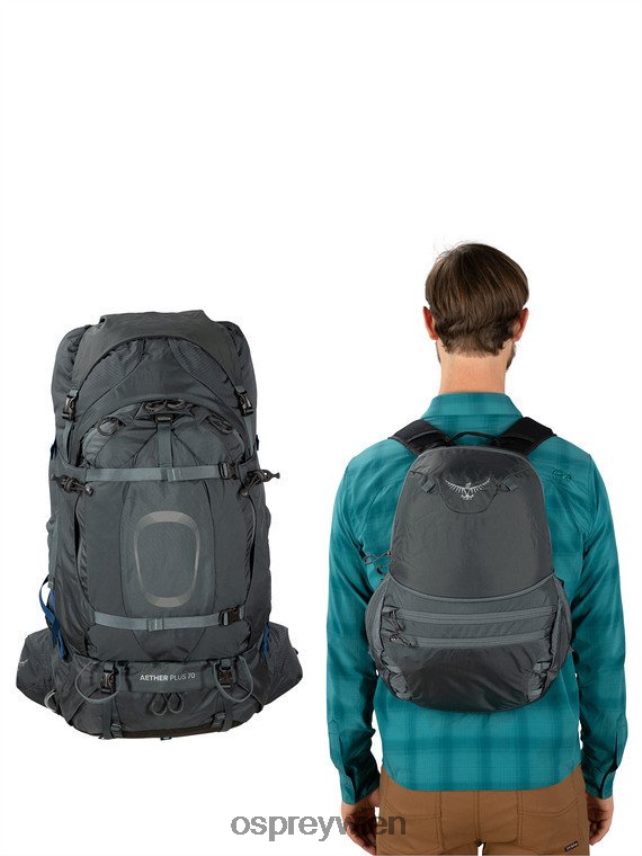 Männer Äther plus 70 Rucksackreisen Osprey Schwarz Rucksack J4028N77