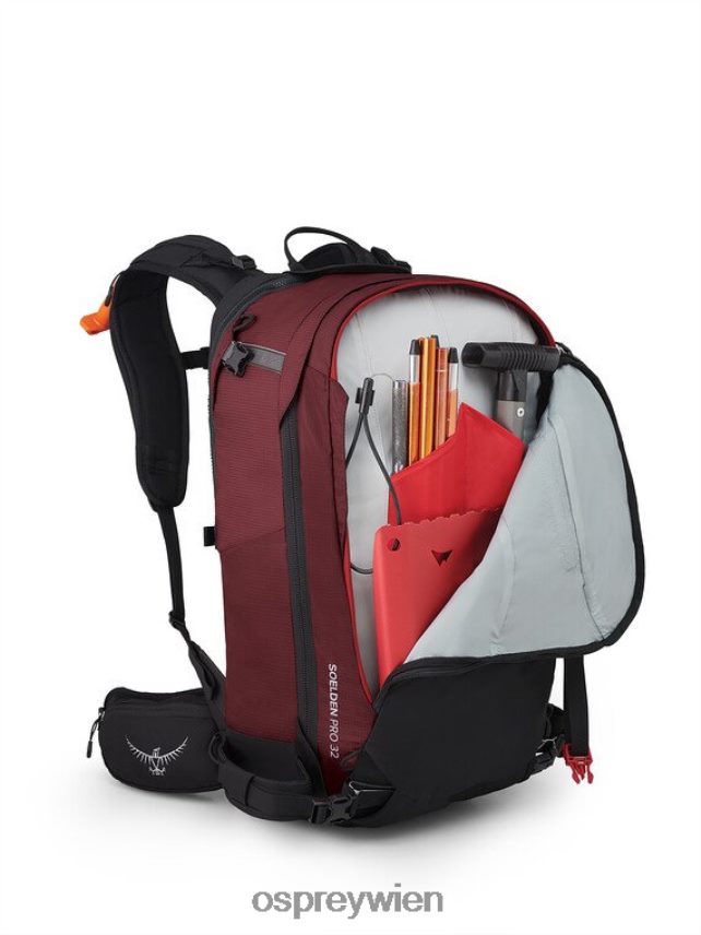 Männer Sölden Pro 32 Backcountry-Skifahren/Snowboarden Osprey roter Berg Rucksack J4028N466